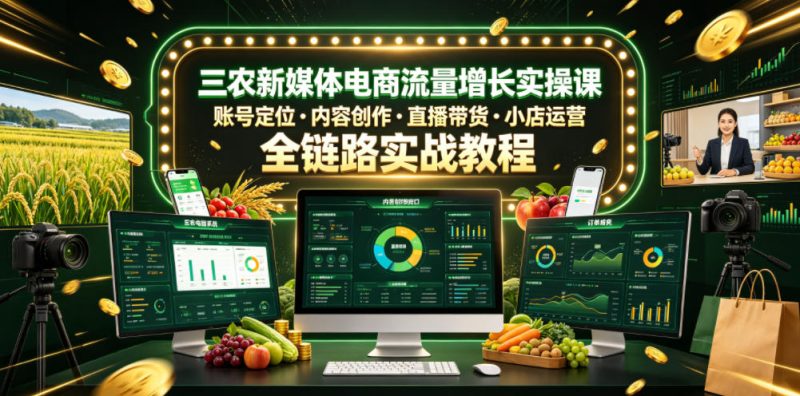 三农新媒体电商流量增长实操课,账号定位・内容创作・直播带货・小店运营,全链路实战教程万象阁-VIP网课-网赚项目-创业项目-精品资源-技能教程万象阁