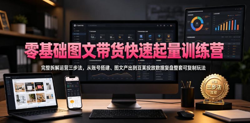零基础图文带货快速起量训练营，完整拆解运营三步法，从账号搭建、图文产出到豆荚投放数据复盘整套可复制玩法万象阁-VIP网课-网赚项目-创业项目-精品资源-技能教程万象阁
