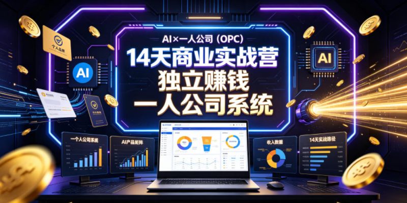 AI×一人公司(OPC)14天商业实战营，用AI帮你搭建一个属于你自己的、能独立賺钱的一人公司系统万象阁-VIP网课-网赚项目-创业项目-精品资源-技能教程万象阁