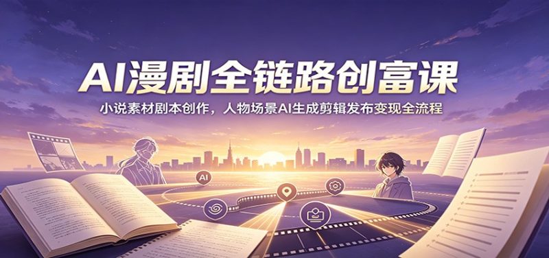 AI漫剧全链路创富课:小说素材剧本创作,人物场景AI生成剪辑发布变现全流程万象阁-VIP网课-网赚项目-创业项目-精品资源-技能教程万象阁