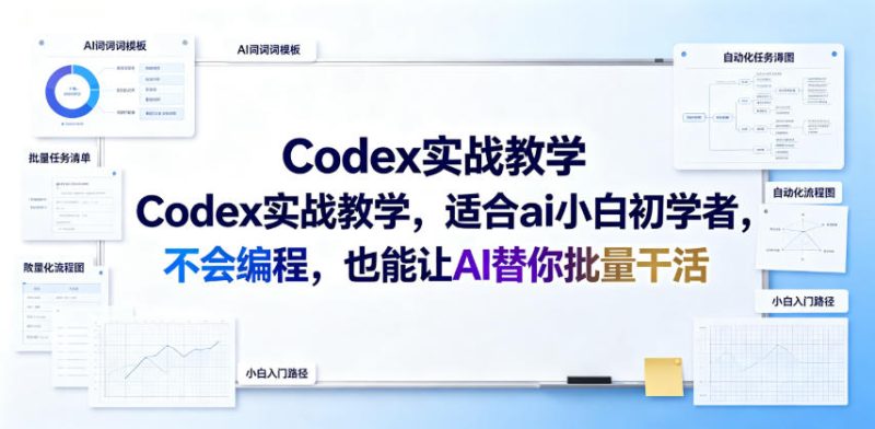Codex实战教学，适合ai小白初学者，不会编程，也能让AI替你批量干活万象阁-VIP网课-网赚项目-创业项目-精品资源-技能教程万象阁