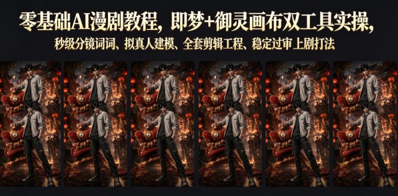 零基础AI漫剧教程,即梦+御灵画布双工具实操,秒级分镜提示词、拟真人建模、全套剪辑工程、稳定过审上剧打法万象阁-VIP网课-网赚项目-创业项目-精品资源-技能教程万象阁