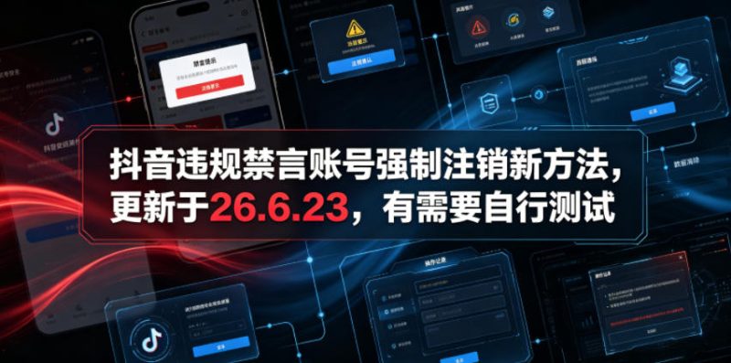 抖音违规禁言账号强制注销新方法，更新于26.6.23，有需要自行测试万象阁-VIP网课-网赚项目-创业项目-精品资源-技能教程万象阁