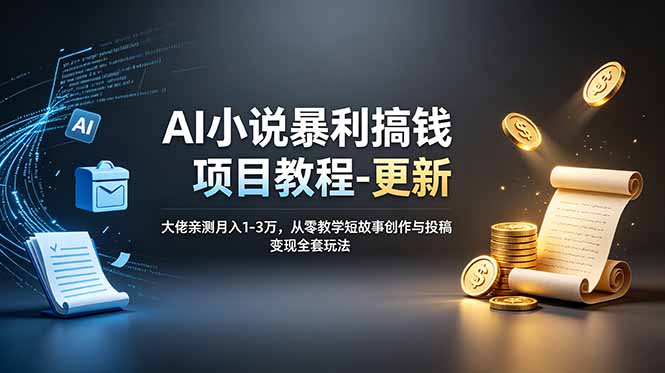 AI小说暴利搞钱项目教程-更新,大佬亲测月入1-3万,从零教学短故事创作与投稿变现全套玩法万象阁-VIP网课-网赚项目-创业项目-精品资源-技能教程万象阁