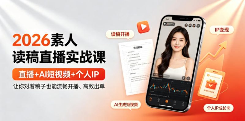 2026素人读稿直播实战课|直播+AI短视频+个人IP,让你对着稿子也能流畅开播、高效出单万象阁-VIP网课-网赚项目-创业项目-精品资源-技能教程万象阁