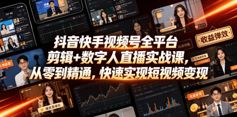 抖音快手视频号全平台剪辑+数字人直播实战课,从零到精通,快速实现短视频变现(更新2026年6月)万象阁-VIP网课-网赚项目-创业项目-精品资源-技能教程万象阁