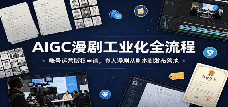 AIGC漫剧工业化全流程：账号运营版权申请，真人漫剧从剧本到发布落地万象阁-VIP网课-网赚项目-创业项目-精品资源-技能教程万象阁
