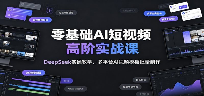 零基础AI短视频高阶实战课：DeepSeek实操教学，多平台AI视频模板批量制作万象阁-VIP网课-网赚项目-创业项目-精品资源-技能教程万象阁