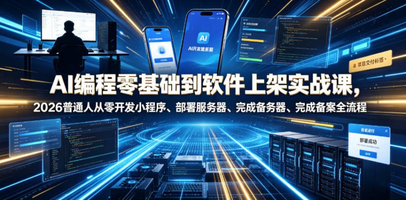 AI编程零基础到软件上架实战课,2026普通人从零开发小程序、部署服务器、完成备案全流程项目落地教程万象阁-VIP网课-网赚项目-创业项目-精品资源-技能教程万象阁