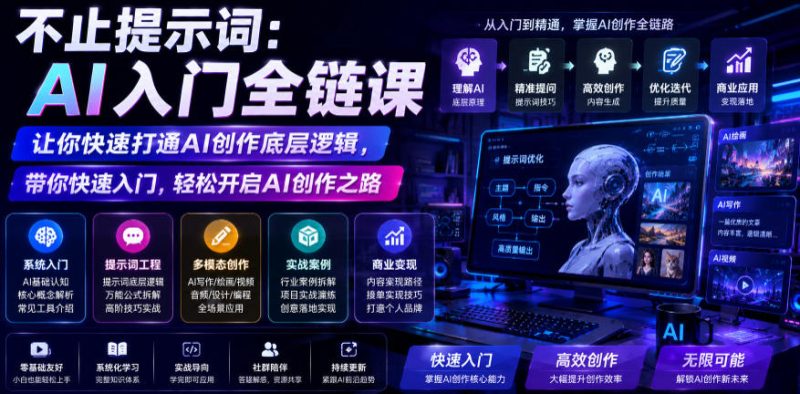 不止提示词:AI入门全链课,让你快速打通AI创作底层逻辑,带你快速入门,轻松开启AI创作之路万象阁-VIP网课-网赚项目-创业项目-精品资源-技能教程万象阁