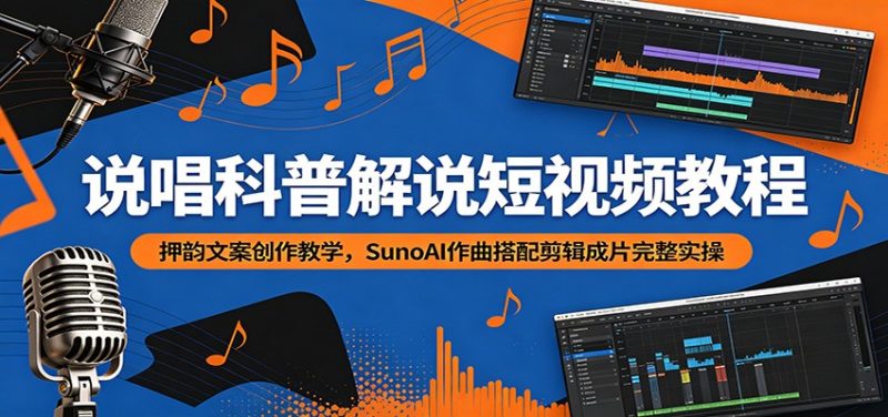说唱科普解说短视频教程:押韵文案创作教学,SunoAI作曲搭配剪辑成片完整实操万象阁-VIP网课-网赚项目-创业项目-精品资源-技能教程万象阁