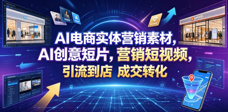 AI电商实体营销素材,AI创意短片,高效打造营销短视频,轻松引流到店,稳定提升门店客流与成交转化万象阁-VIP网课-网赚项目-创业项目-精品资源-技能教程万象阁