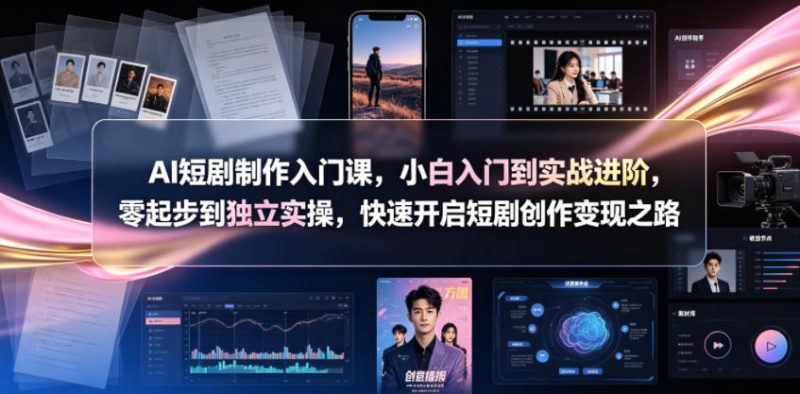 AI短剧制作入门课，小白入门到实战进阶，零起步到独立实操，快速开启短剧创作变现之路万象阁-VIP网课-网赚项目-创业项目-精品资源-技能教程万象阁