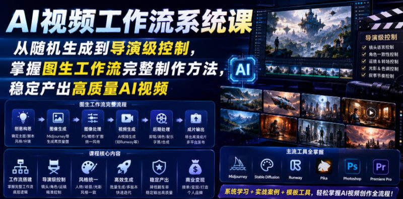 AI视频工作流系统课,从随机生成到导演级控制,掌握图生工作流完整制作方法,稳定产出高质量AI视频万象阁-VIP网课-网赚项目-创业项目-精品资源-技能教程万象阁