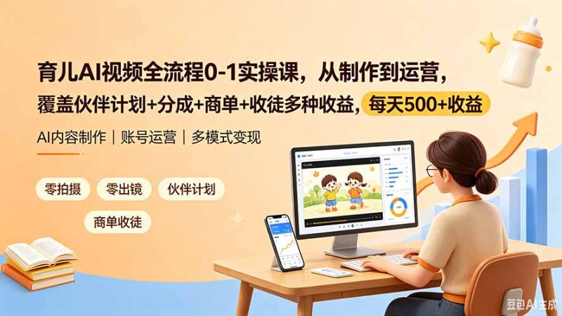 育儿AI视频全流程0-1实操课,从制作到运营,覆盖伙伴计划+分成+商单+收徒多种收益,每天500+收益万象阁-VIP网课-网赚项目-创业项目-精品资源-技能教程万象阁