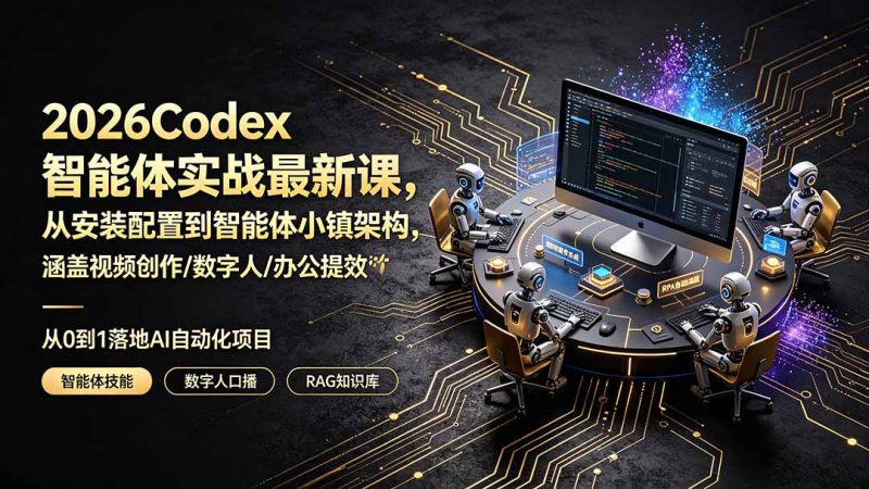 2026Codex智能体实战最新课,从安装配置到智能体小镇架构,涵盖视频创作/数字人/办公提效全技能万象阁-VIP网课-网赚项目-创业项目-精品资源-技能教程万象阁