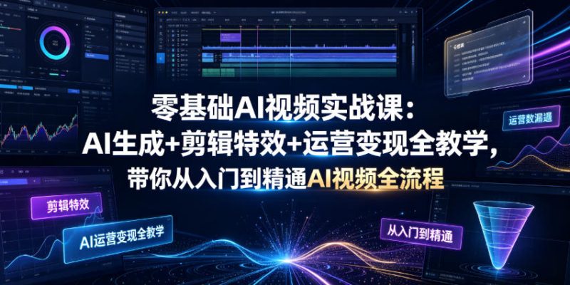 零基础AI视频实战课:AI生成+剪辑特效+运营变现全教学,带你从入门到精通AI视频全流程万象阁-VIP网课-网赚项目-创业项目-精品资源-技能教程万象阁