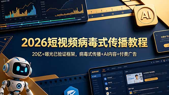 2026短视频病毒式传播教程:20亿+曝光已验证框架,病毒式传播+AI内容+付费广告万象阁-VIP网课-网赚项目-创业项目-精品资源-技能教程万象阁