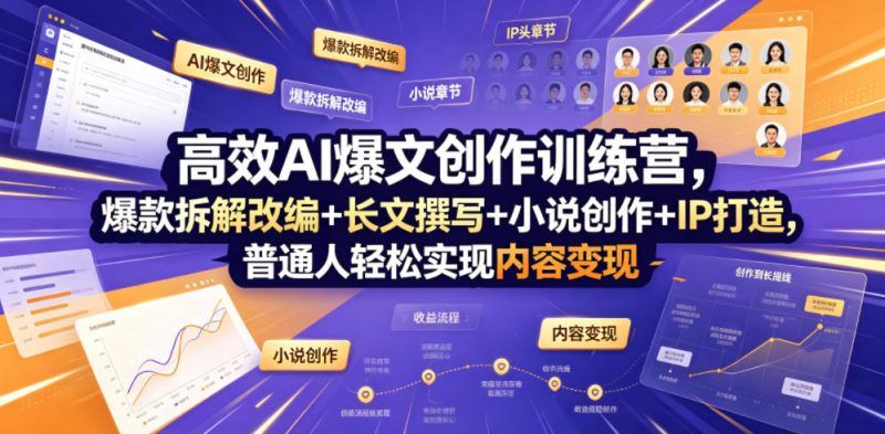 高效AI爆文创作训练营,爆款拆解改编+长文撰写+小说创作+IP打造,普通人轻松实现内容变现万象阁-VIP网课-网赚项目-创业项目-精品资源-技能教程万象阁
