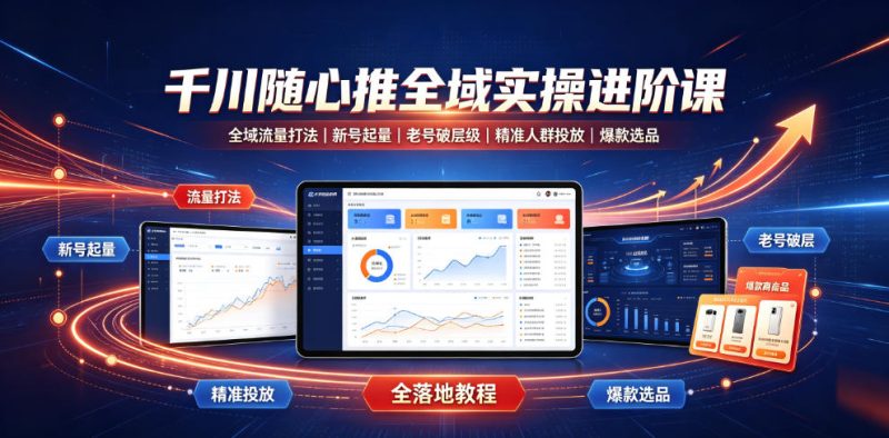 千川随心推全域实操进阶课|全域流量打法、新号起量、老号破层级、精准人群投放、爆款选品全落地教程万象阁-VIP网课-网赚项目-创业项目-精品资源-技能教程万象阁