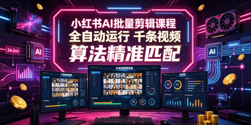小红书AI批量剪辑课程,24小时全自动运行,解放双手专注运营,千条视频批量处理,小红书算法精准匹配万象阁-VIP网课-网赚项目-创业项目-精品资源-技能教程万象阁