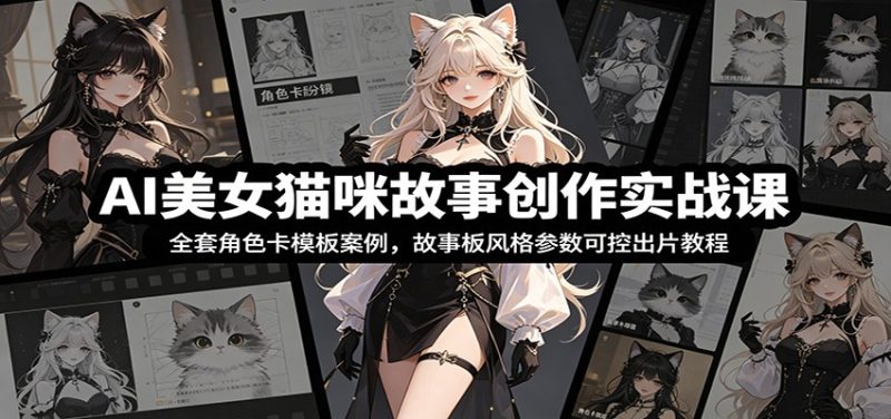AI美女猫咪故事创作实战课：全套角色卡模板案例，故事板风格参数可控出片教程万象阁-VIP网课-网赚项目-创业项目-精品资源-技能教程万象阁