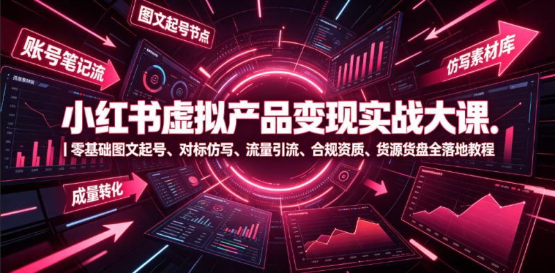 小红书虚拟产品变现实战大课|零基础图文起号、对标仿写、流量引流、合规资质、货源货盘全落地教程万象阁-VIP网课-网赚项目-创业项目-精品资源-技能教程万象阁