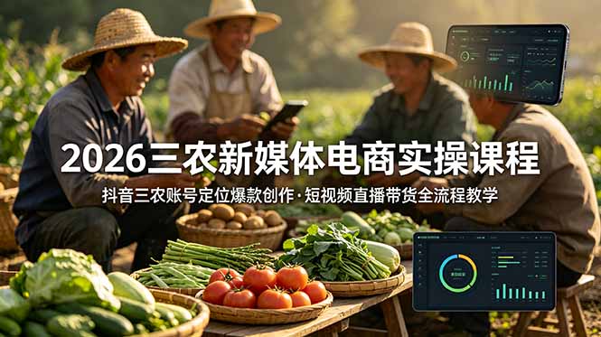 2026三农新媒体电商实操课程：抖音三农账号定位爆款创作，短视频直播带货全流程教学万象阁-VIP网课-网赚项目-创业项目-精品资源-技能教程万象阁