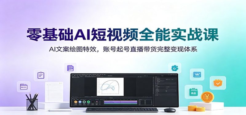 零基础AI短视频全能实战课:AI文案绘图特效,账号起号直播带货完整变现体系万象阁-VIP网课-网赚项目-创业项目-精品资源-技能教程万象阁