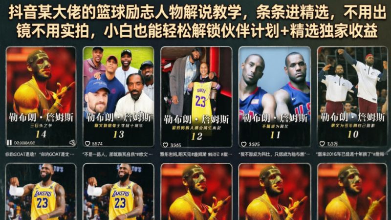 抖音某大佬的篮球励志人物解说教学,条条进精选,不用出镜不用实拍,小白也能轻松解锁伙伴计划+精选独家收益万象阁-VIP网课-网赚项目-创业项目-精品资源-技能教程万象阁