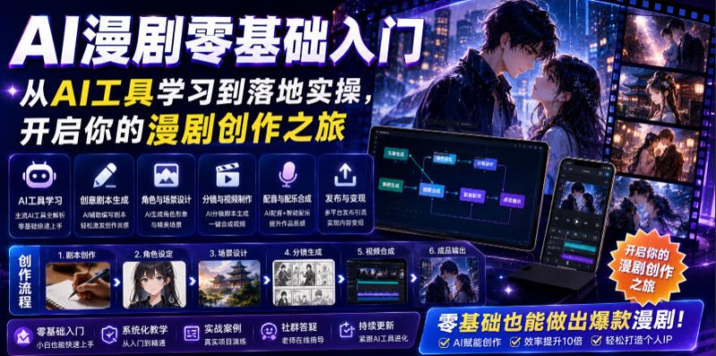 AI漫剧零基础入门，从AI工具学习到落地实操，开启你的漫剧创作之旅万象阁-VIP网课-网赚项目-创业项目-精品资源-技能教程万象阁